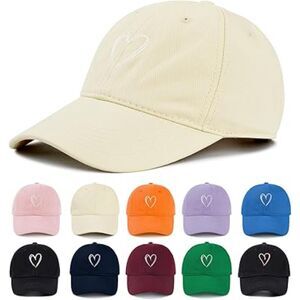 Unisex Beige White Heart 00% Cotton Adjustable Size Classic Travel Baseball Cap